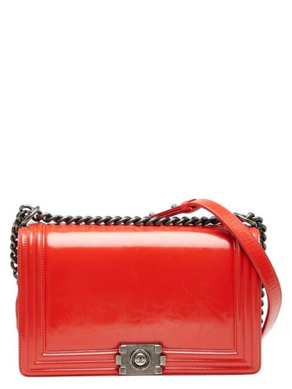 Chanel Chain Shoulder Bag Red Leather